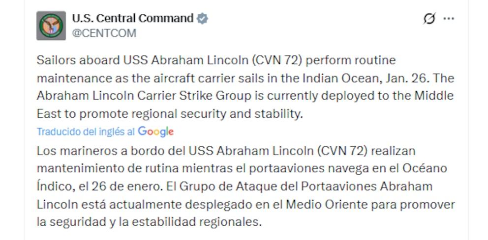 The USS Abraham Lincoln aircraft carrier entered Middle East waters amid escalation between the United States and the Iranian regime