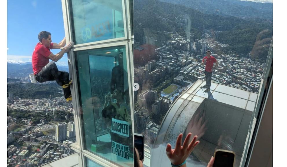 This is how Alex Honnold's ascent to Taipei 101 was seen from the Google offices on the 75th floor