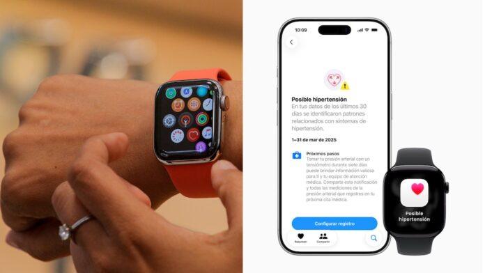 The new Apple Watch function warns users in Colombia of signs of hypertension detected during 30 days of monitoring.(Infobae composition)