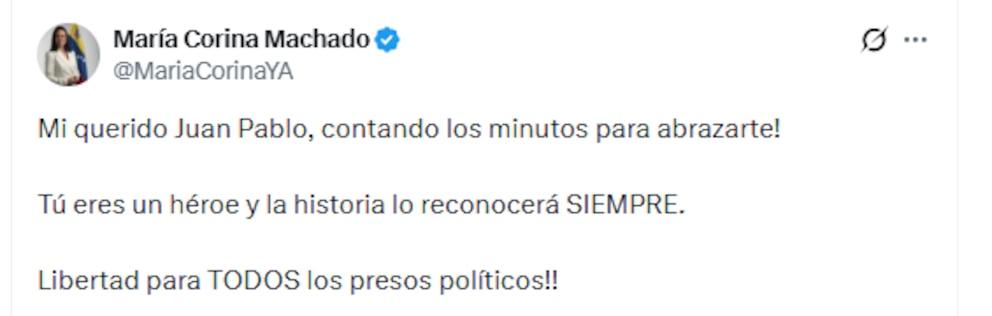 The Chavista regime released the Venezuelan political prisoner Juan Pablo Guanipa