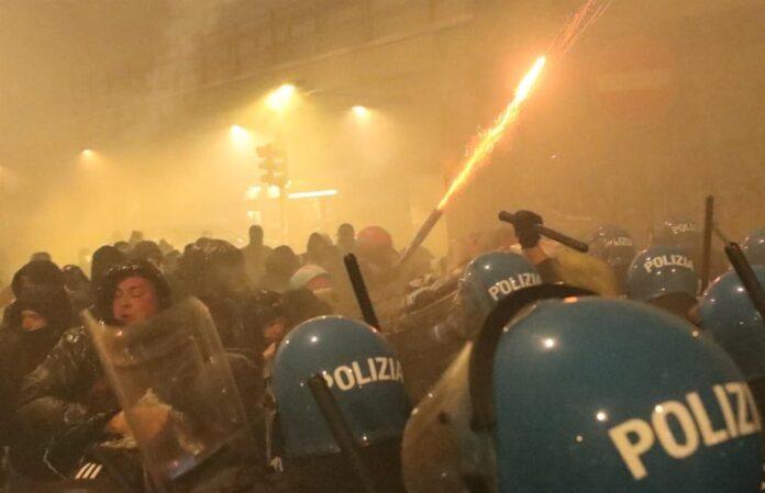 Protesters clashed with Italian Police during Saturday's protests in Milan