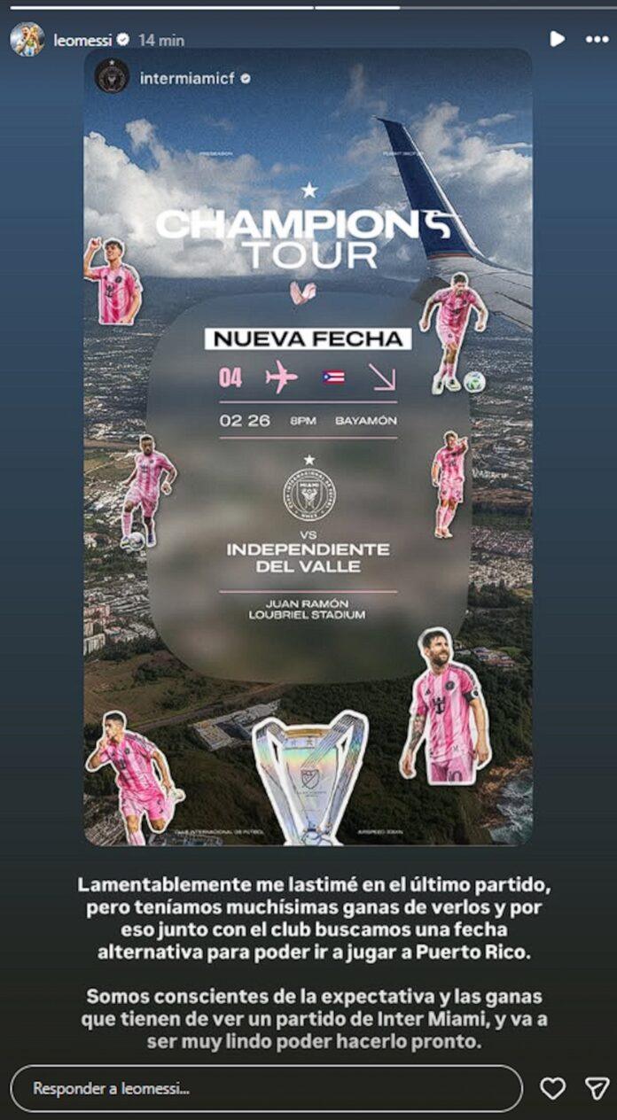Given Lionel Messi's physical discomfort, it was decided to change the date of Inter Miami's friendly against Independiente del Valle in Puerto Rico (Credit: @leomessi/Instagram)