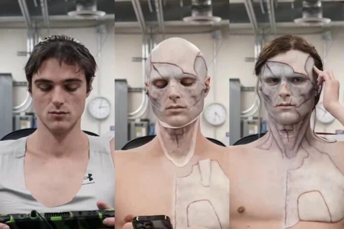 The makeup process in Frankenstein forced Jacob Elordi to spend up to eleven hours a day on set due to the complexity of the prosthetics (Netflix)