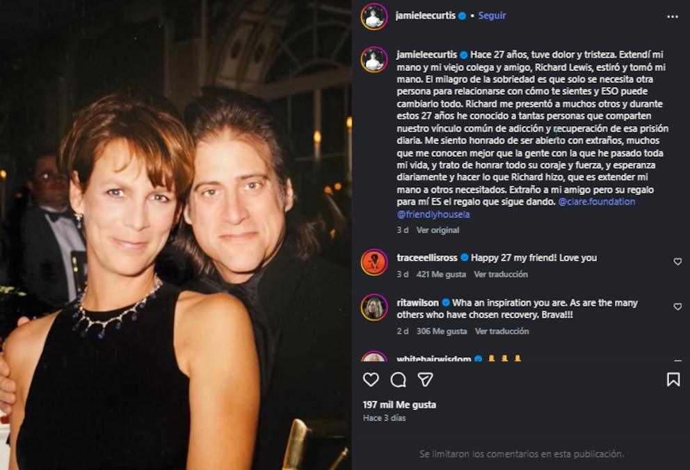 Jamie Lee Curtis commemorates her 27 years of sobriety by remembering the help of Richard Lewis