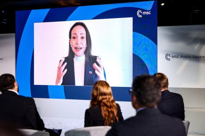 María Corina Machado participated virtually in the Munich Security Conference (REUTERS/Liesa Johannssen)