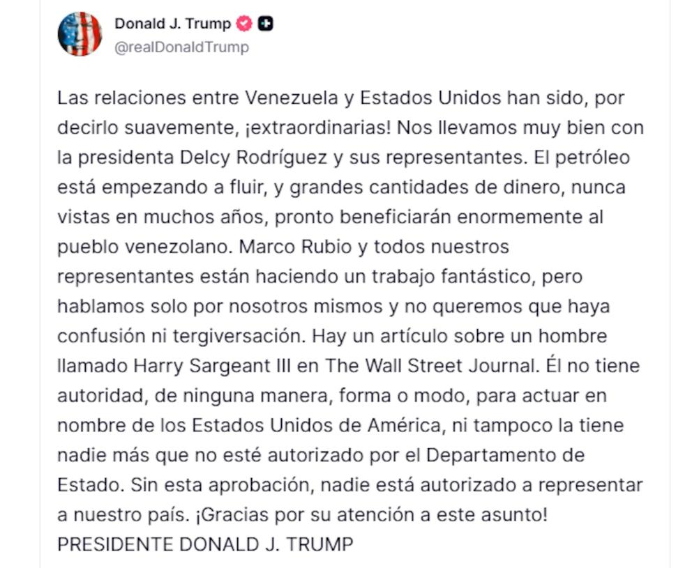 Trump celebrated the progress with Venezuela on oil after Chris Wright's visit: “Extraordinary relations”