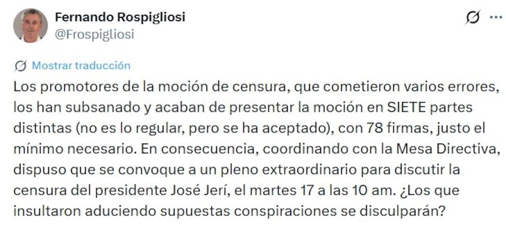 Censorship of José Jerí in debate: Congress calls an Extraordinary Plenary Session for this Tuesday, February 17