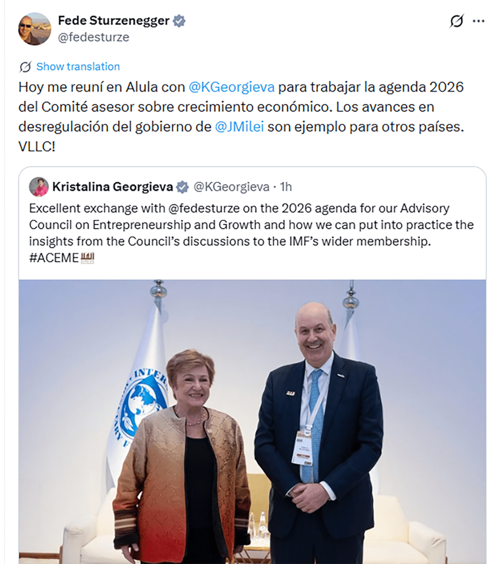During the IMF mission in Buenos Aires, Sturzenegger met with Georgieva in Saudi Arabia