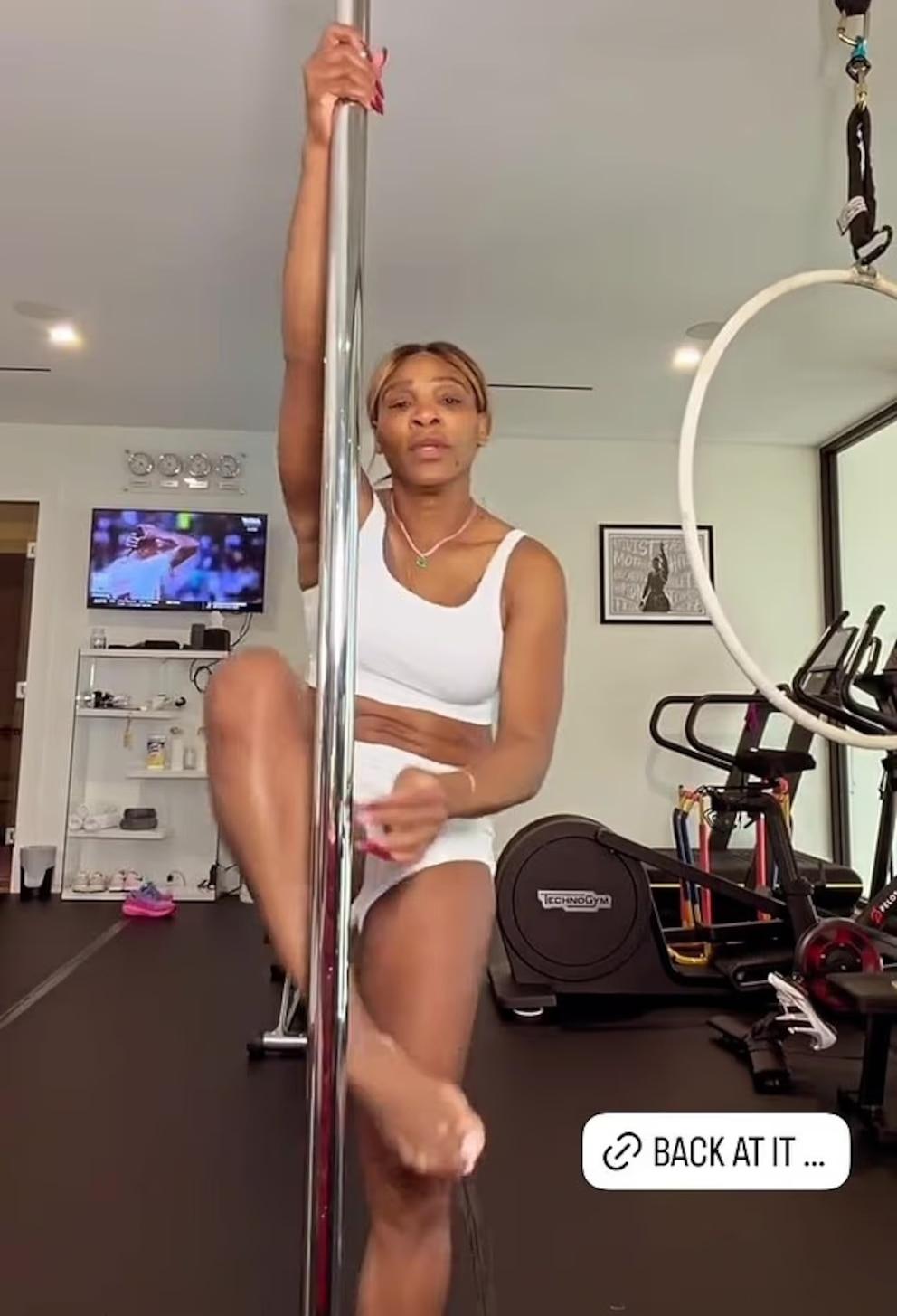 Serena Williams shows off her pole dancing skills after weight loss ad controversy