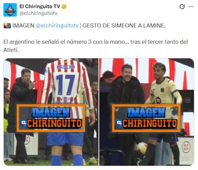 Simeone's gesture to Lamine Yamal (El Chiringuito TV)